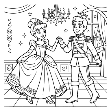 Coloriage Cendrillon et le Prince au Bal