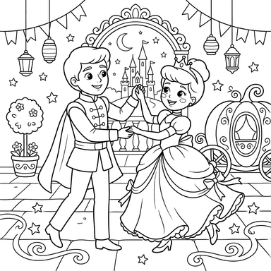 Coloriage Cendrillon et le Prince dansent
