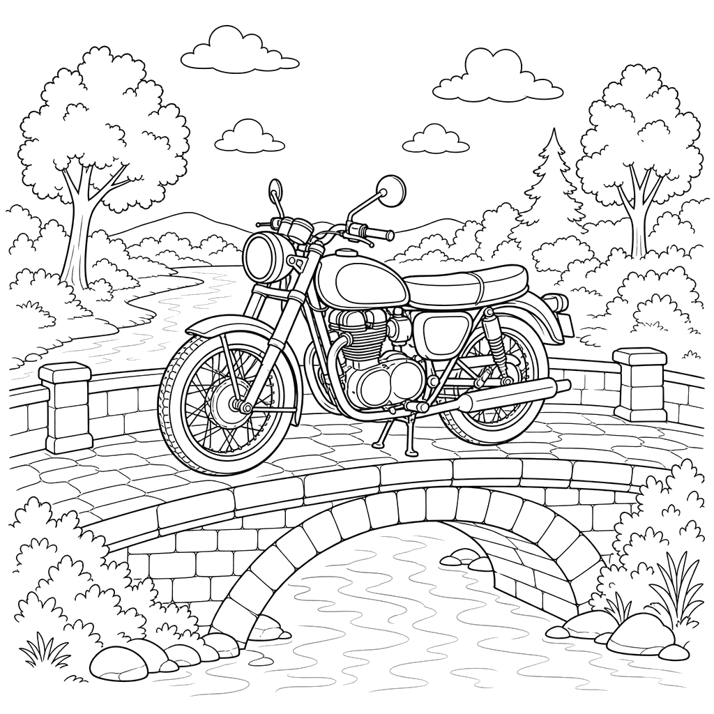 Moto classique sur un pont