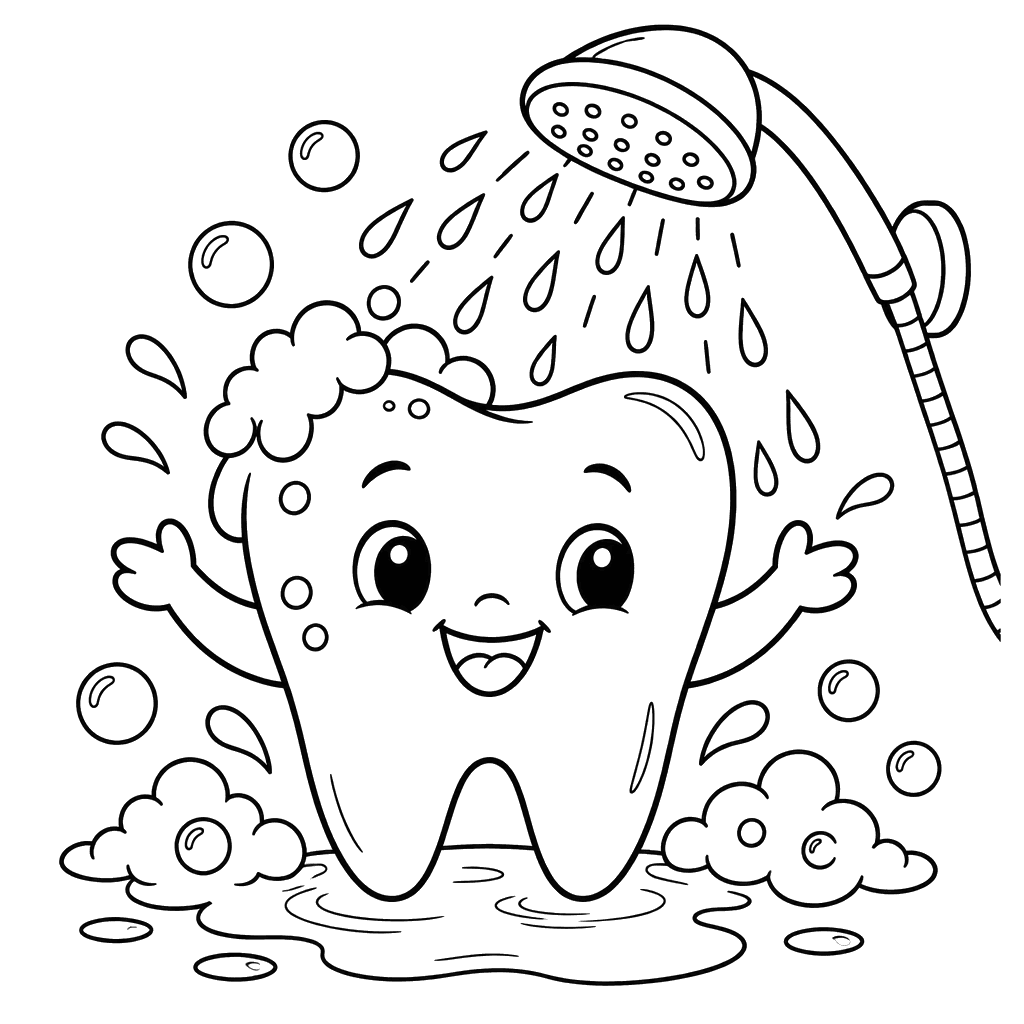 Happy Clean Tooth with Water Splashes