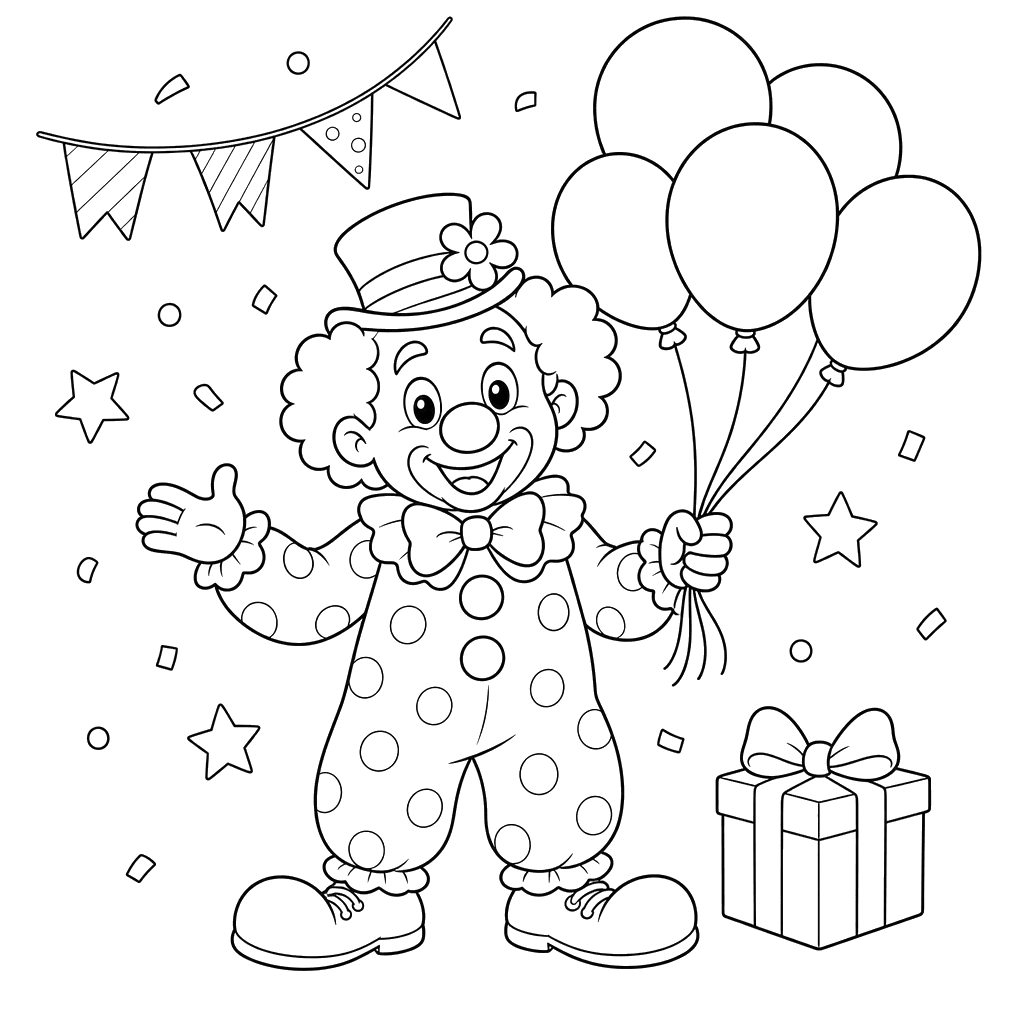 Coloriage Clown avec des Ballons
