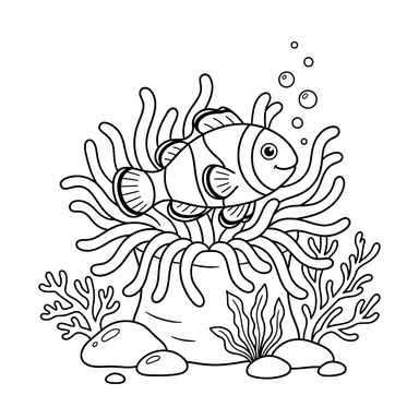 Coloriage Poisson-clown dans l'anémone
