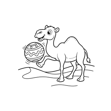 Dessin à colorier Chameau jouant avec un ballon
