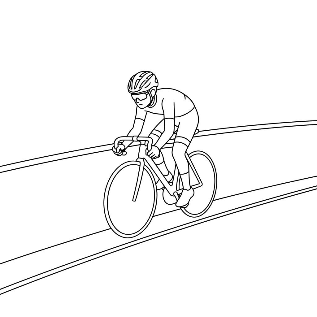 Fahrradfahrer auf der Bahn Malvorlage
