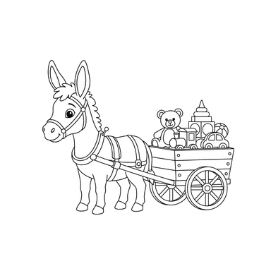 Página para Colorear Burro Tirando Carro de Juguetes