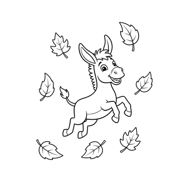 Página para colorear: Burro saltando en hojas de otoño