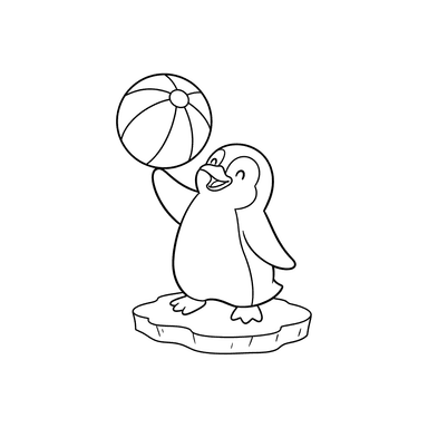 Malvorlage Spielerischer Pinguin mit Ball