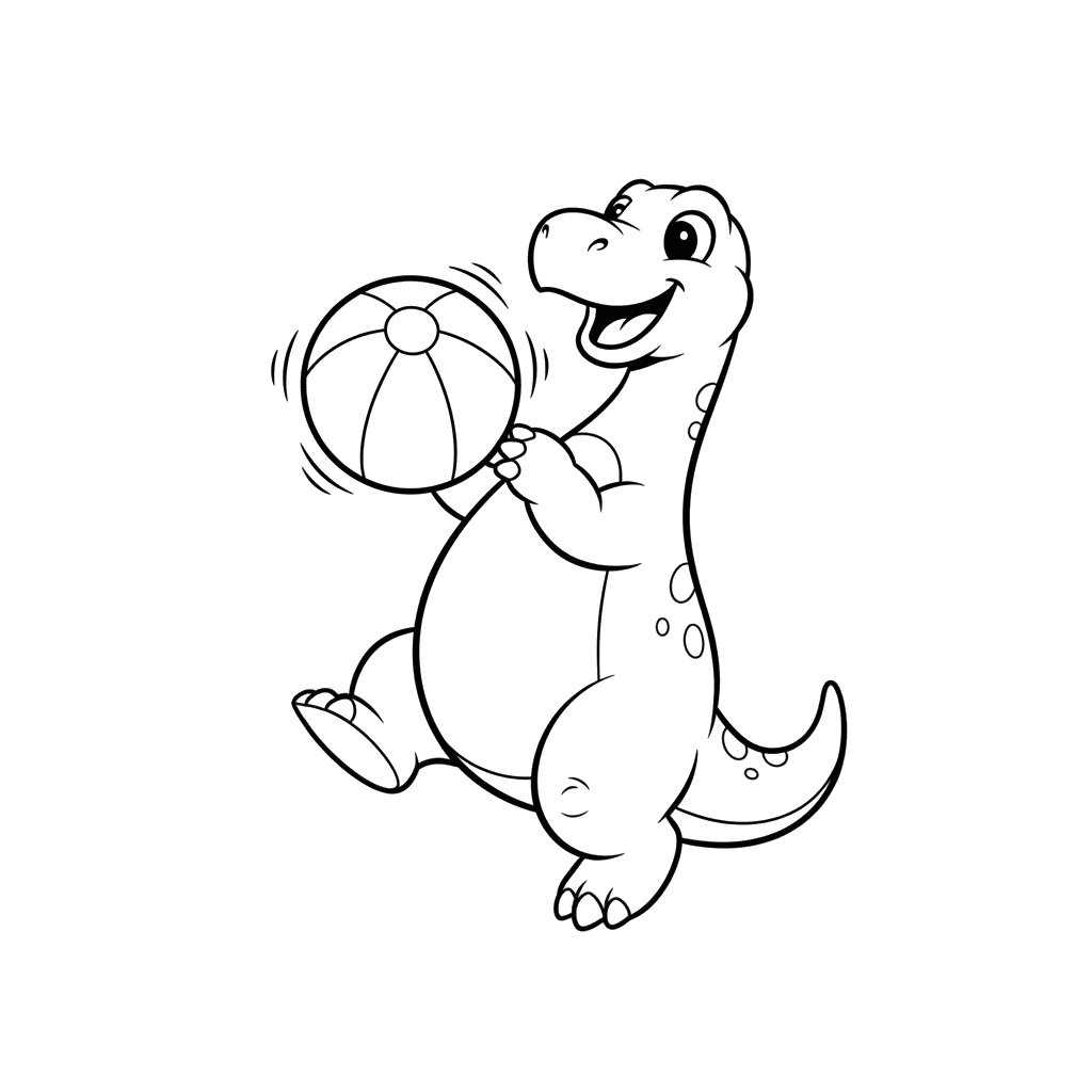 Página para Colorear Dinosaurio Feliz con Pelota