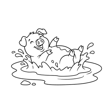 Page de coloriage: Cochon joueur dans une flaque