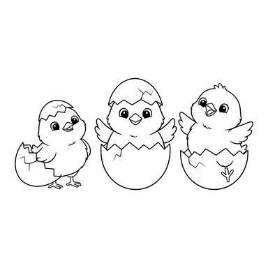 Three Little Chicks Hatching Coloring Page