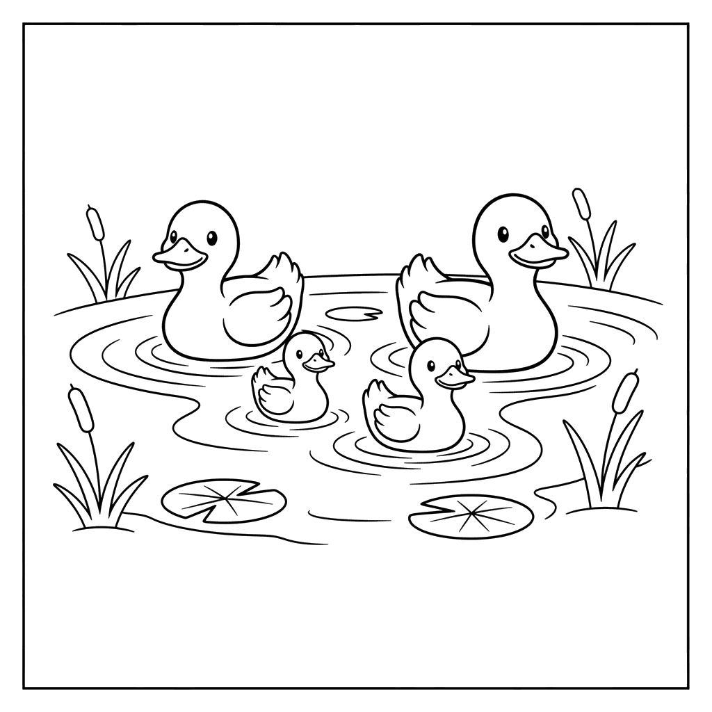Enten im Teich Ausmalbild | ColorBoom