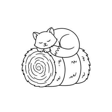 Раскраска: Кошка на сене