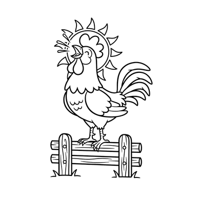 Coloriage Coq Joyeux au Lever du Soleil