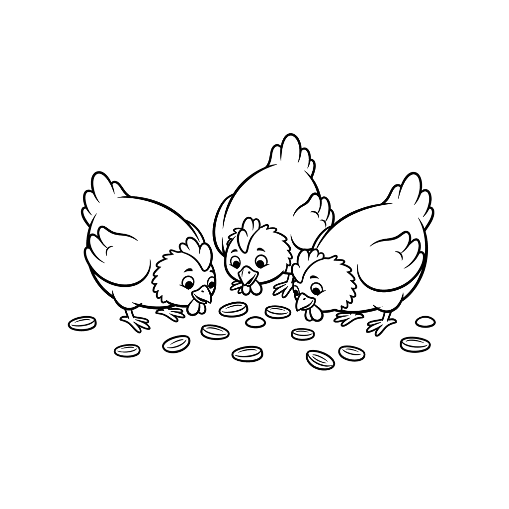 Dibujo para colorear Gallinas picoteando semillas