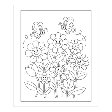 Coloriage Papillons et Fleurs de Ferme