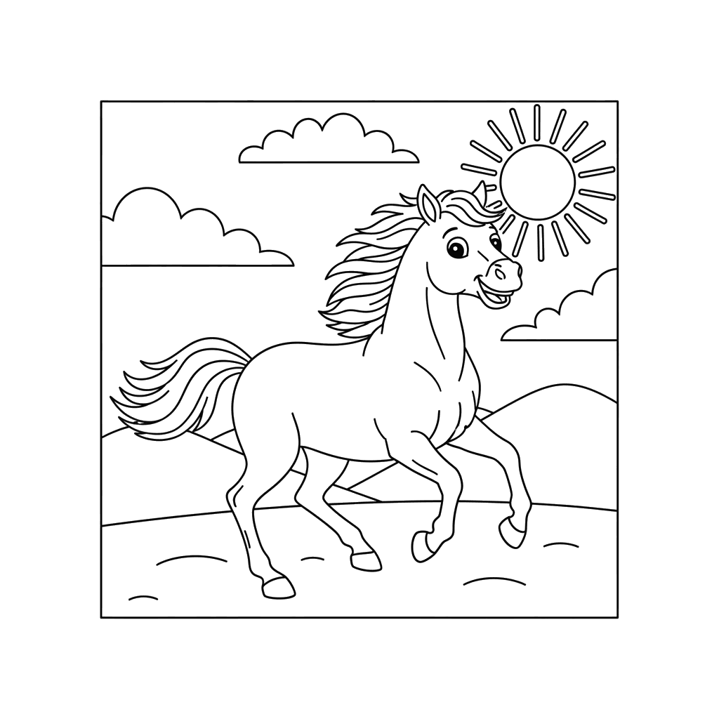 Glückliches Galoppierendes Pferd Ausmalbild