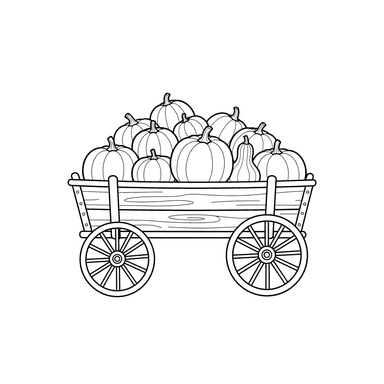 Coloriage: Chariot plein de citrouilles pour la récolte d'automne