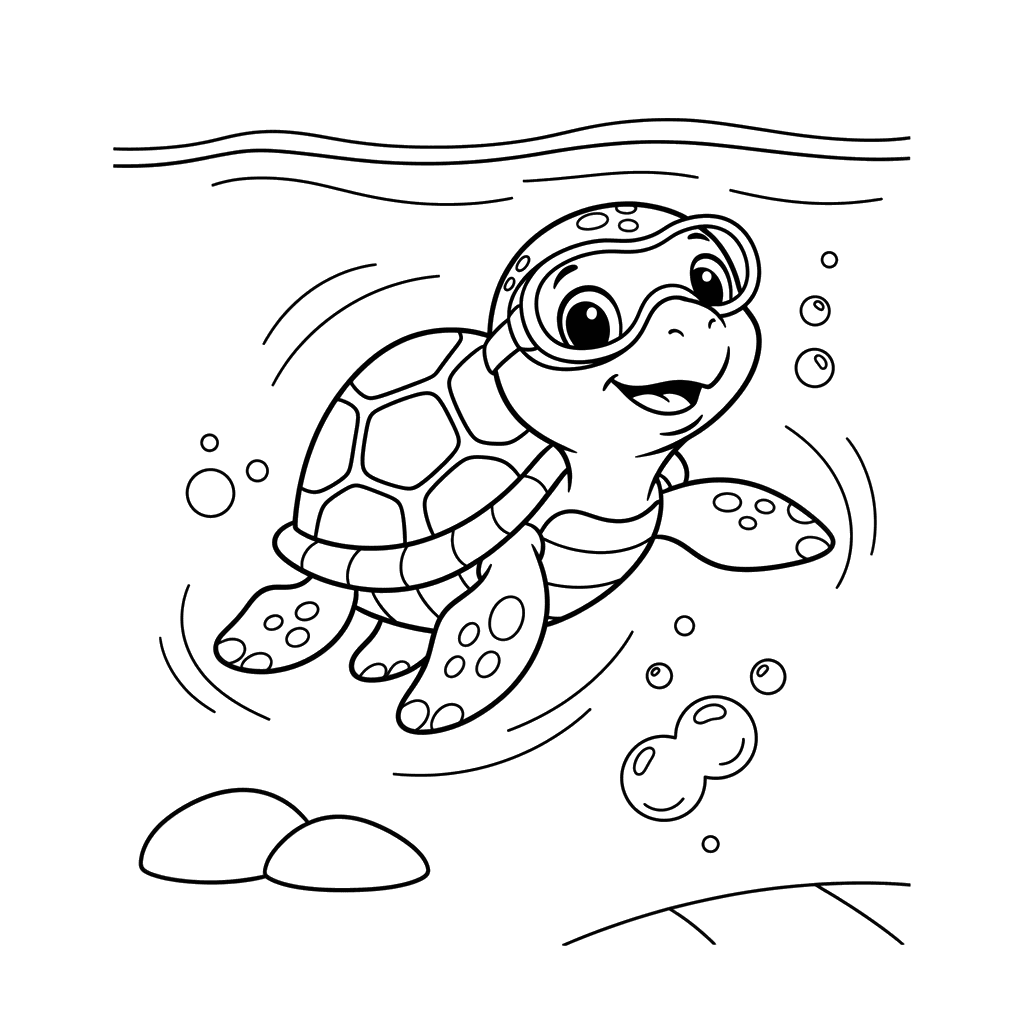 Süße Schildkröte mit Schwimmbrille im Pool Ausmalbild