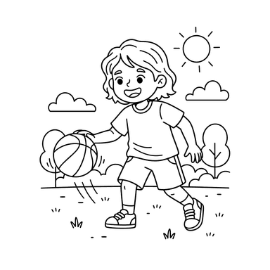 Coloriage Enfants Jouant au Basketball