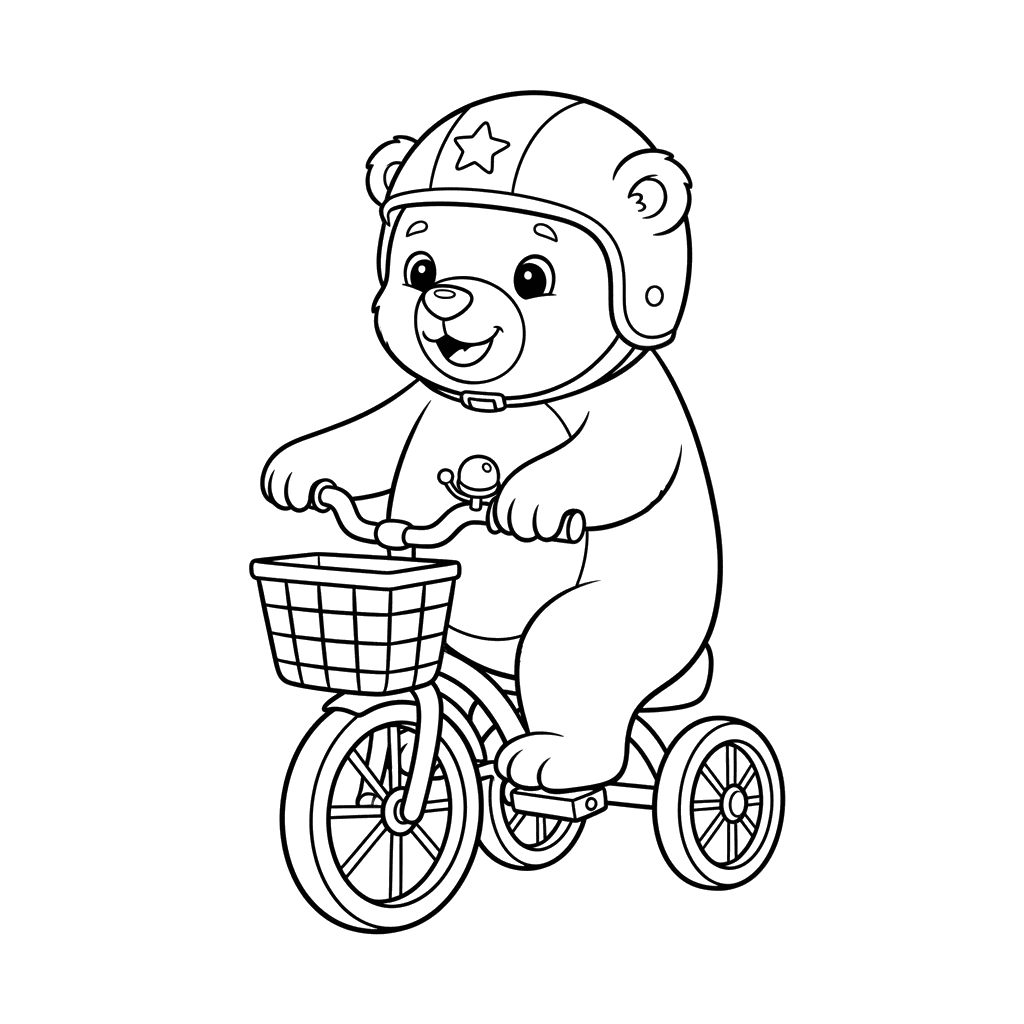 Dibujo para Colorear Oso en Bicicleta para Niños
