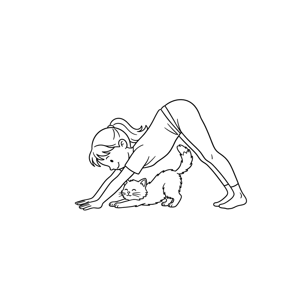Mädchen macht Yoga mit Katze Ausmalbild