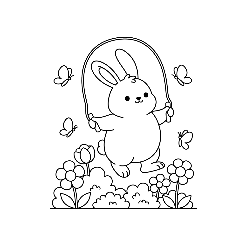 Coloriage Lapin Sauter à la Corde