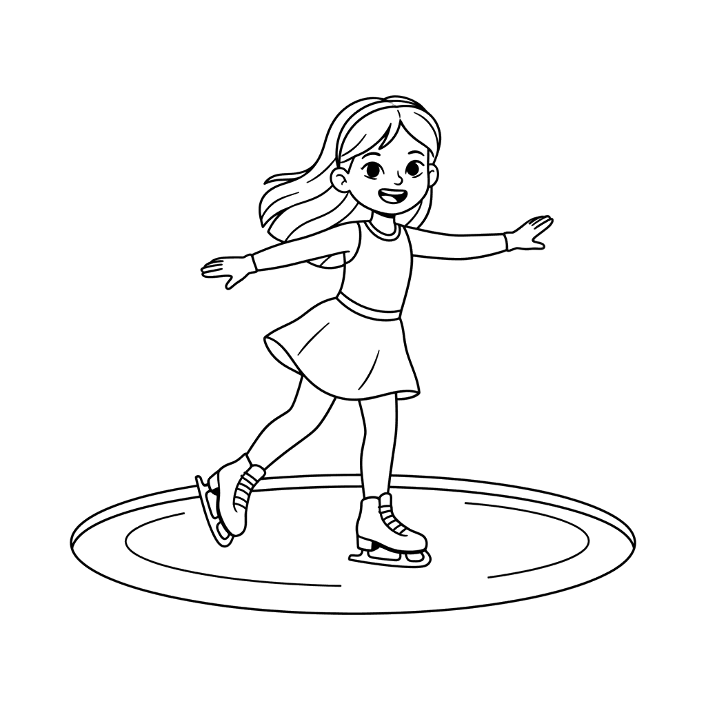 Dibujo para Colorear Niña Patinando sobre Hielo - ColorBoom
