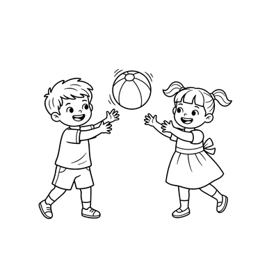 Dibujo para Colorear Niño y Niña Jugando a la Pelota