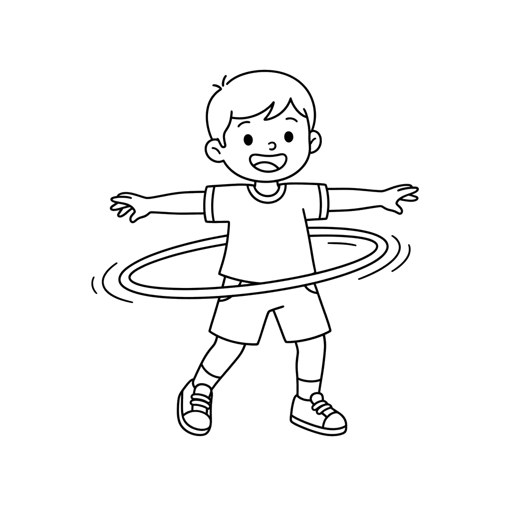 ColorBoom: Fröhliches Kind mit Hula-Hoop Ausmalbild