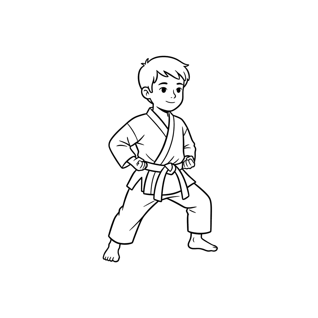 Karate Kind Übt Bewegungen Ausmalbild