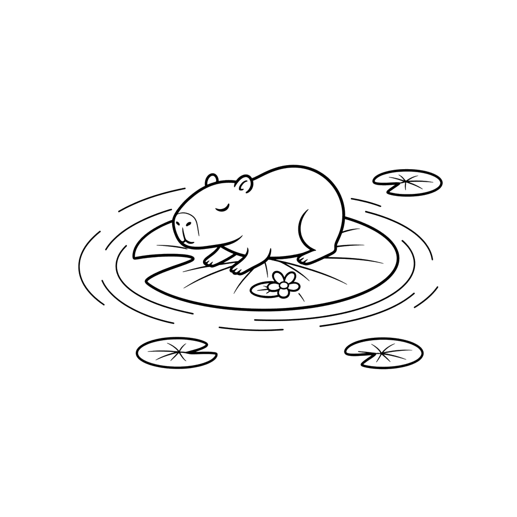 Wasserschwein auf Seerosenblatt Ausmalbild
