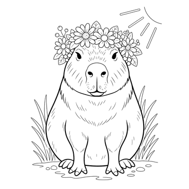 Coloriage Capybara avec Couronne de Fleurs par ColorBoom
