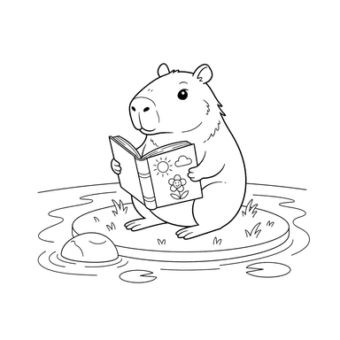 Раскраска: Любопытная Капибара Читает Книгу