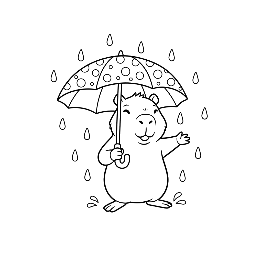 ColorBoom Dibujo de Capibara bajo la Lluvia con Paraguas para Colorear