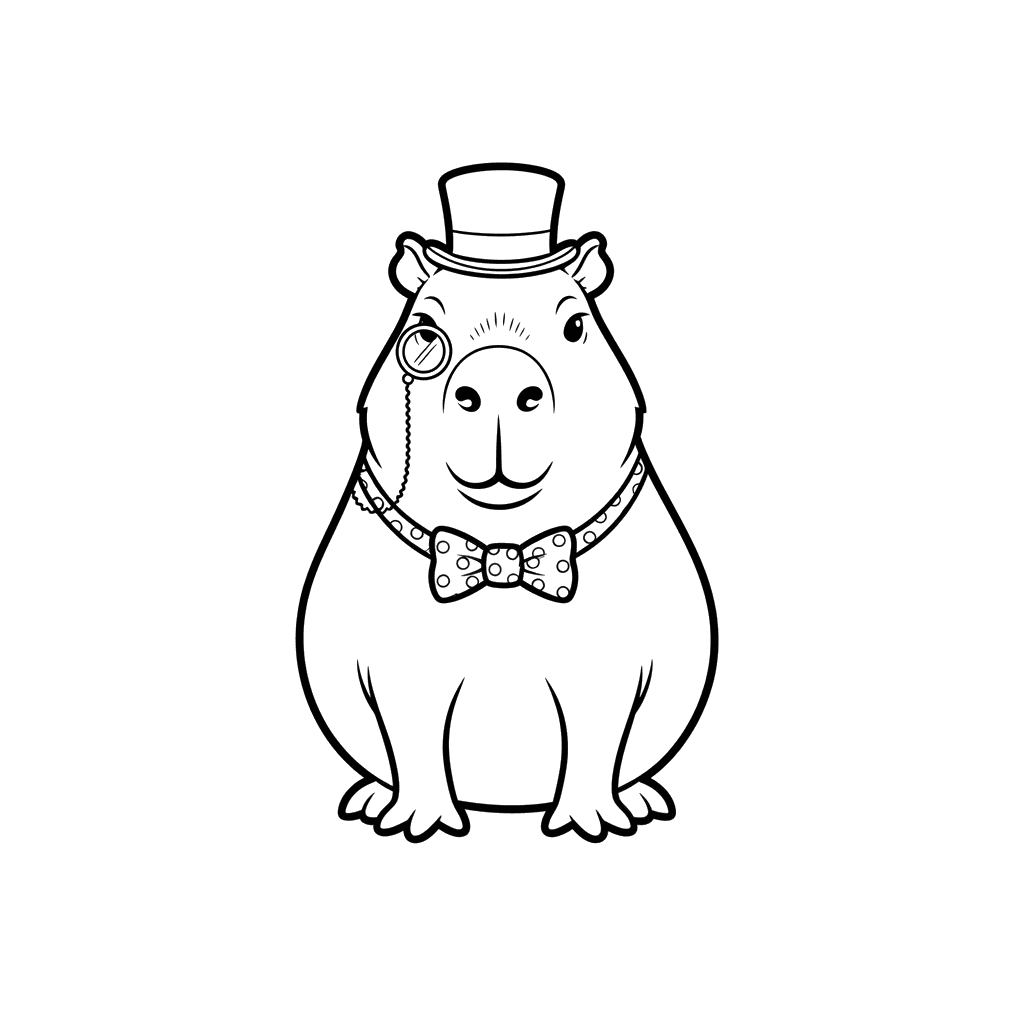 Coloriage de Capybara Élégant avec un Chapeau Chic