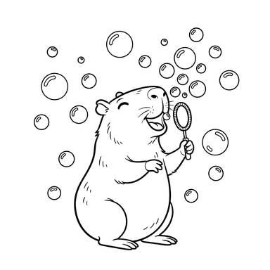Fröhliches Capybara Seifenblasen Ausmalbild