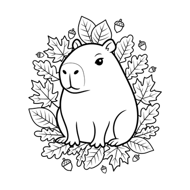 Capybara mit Herbstblättern Ausmalbild