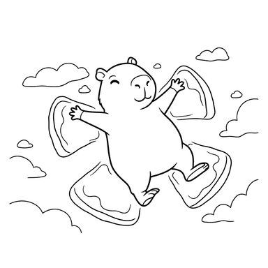 Dibujo para Colorear Capibara Feliz Haciendo un Ángel de Nieve