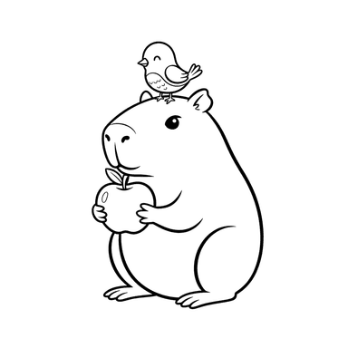 Dibujo para Colorear de ColorBoom: Capibara y Pájaro Compartiendo Manzana