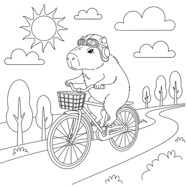 Dibujo para Colorear de un Valiente Carpincho en Bicicleta