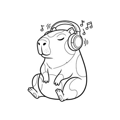Dibujo para Colorear Capibara Relajado con Auriculares de ColorBoom