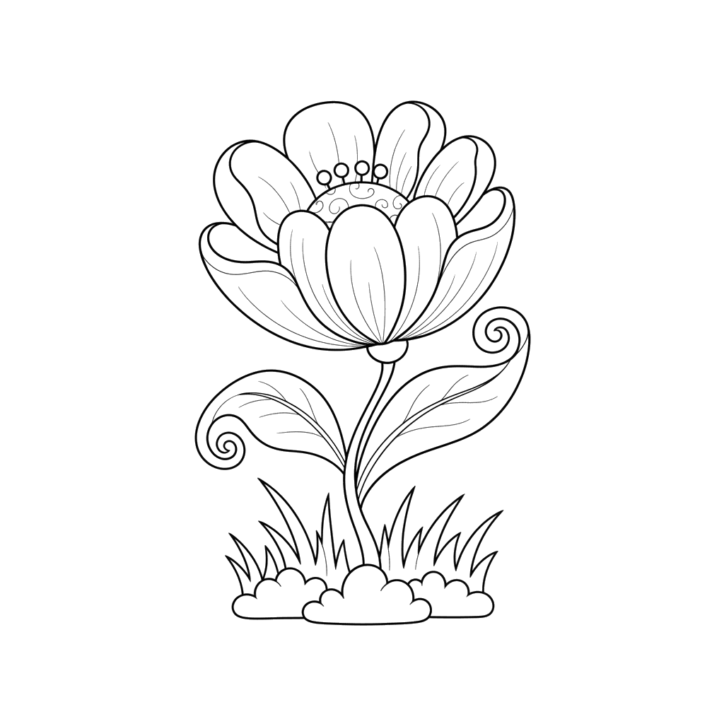 Ausmalbild "Schöne Blume im Gras"