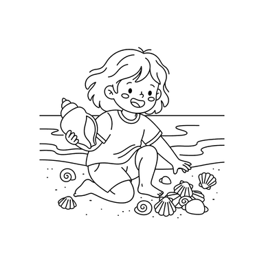 Ausmalbild Muscheln Sammeln am Strand
