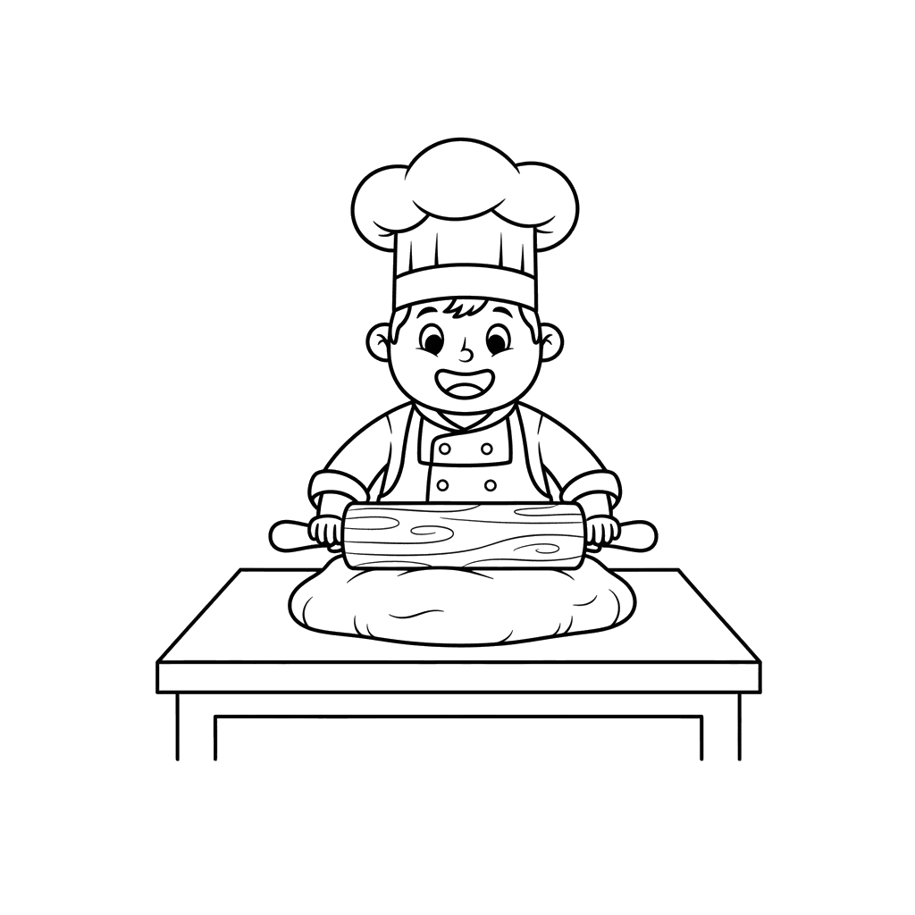Chef Rolling Dough Coloring Page