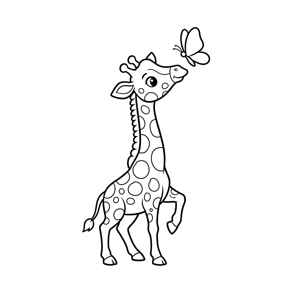 Baby Giraffe and Butterfly Coloring Page