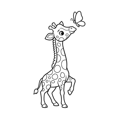 Coloriage Bébé Girafe et Papillon