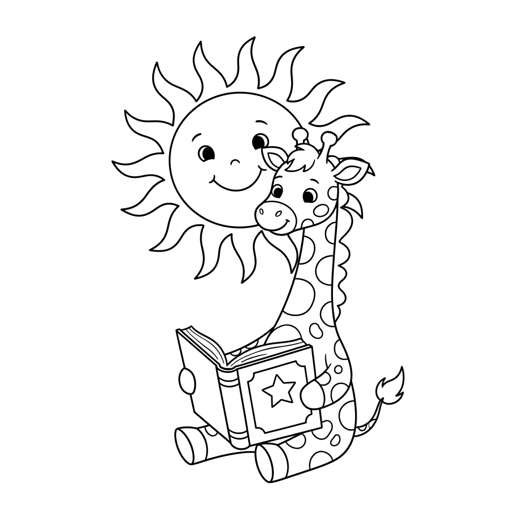 Giraffe liest Buch Ausmalbild
