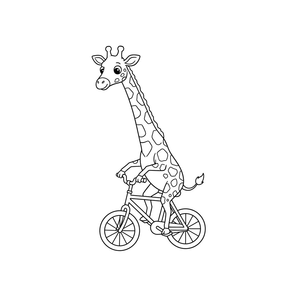 Dibujo para Colorear: Jirafa en Bicicleta