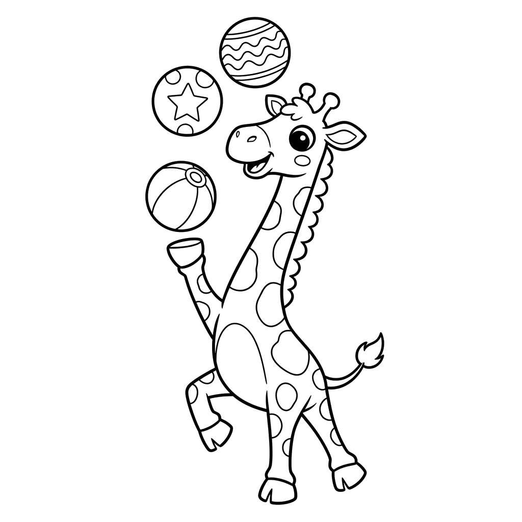 Giraffe Jongliert Bunte Bälle Ausmalbild