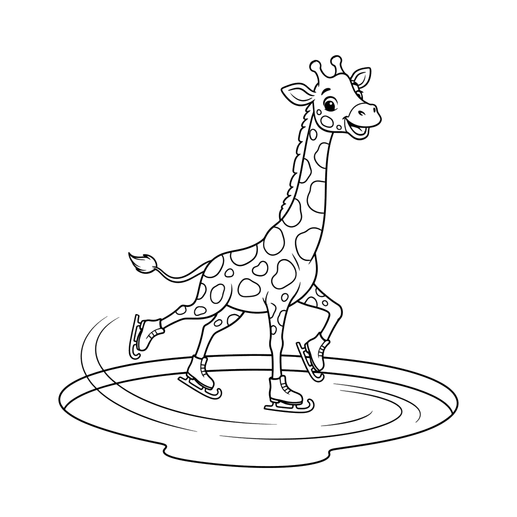 Ausmalbild Giraffe beim Eislaufen
